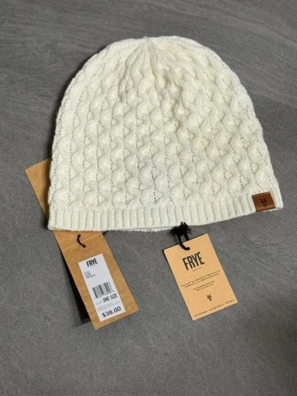 FRYE Women's White Cable Knit Beanie Hat | NWT's | Cozy Winter Classic